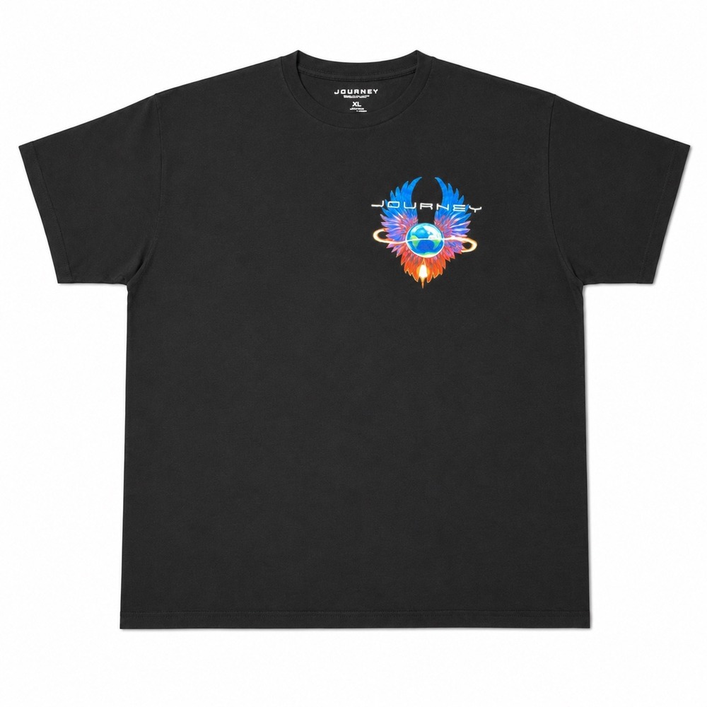 Journey Band T-Shirt Mens XL Black Graphic Tee Winged Scarab Globe Rock Tour